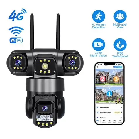 SC28 Triple Lens Triple Screen (4G Sim Supported) Wifi ip Camera Outdoor